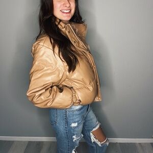 Crop Tan Puffer Coat